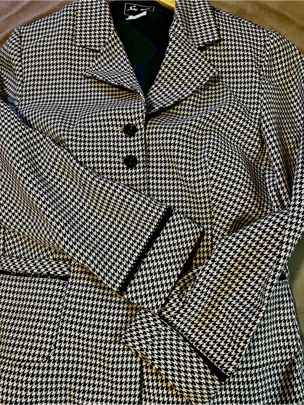 Vintage Sweet Suit Kelly Green Black Off-White Houndstooth Blazer Jacket 12